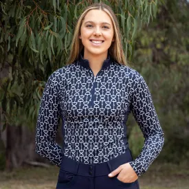 Harper Warm Bit Print Top - Navy/Clay
