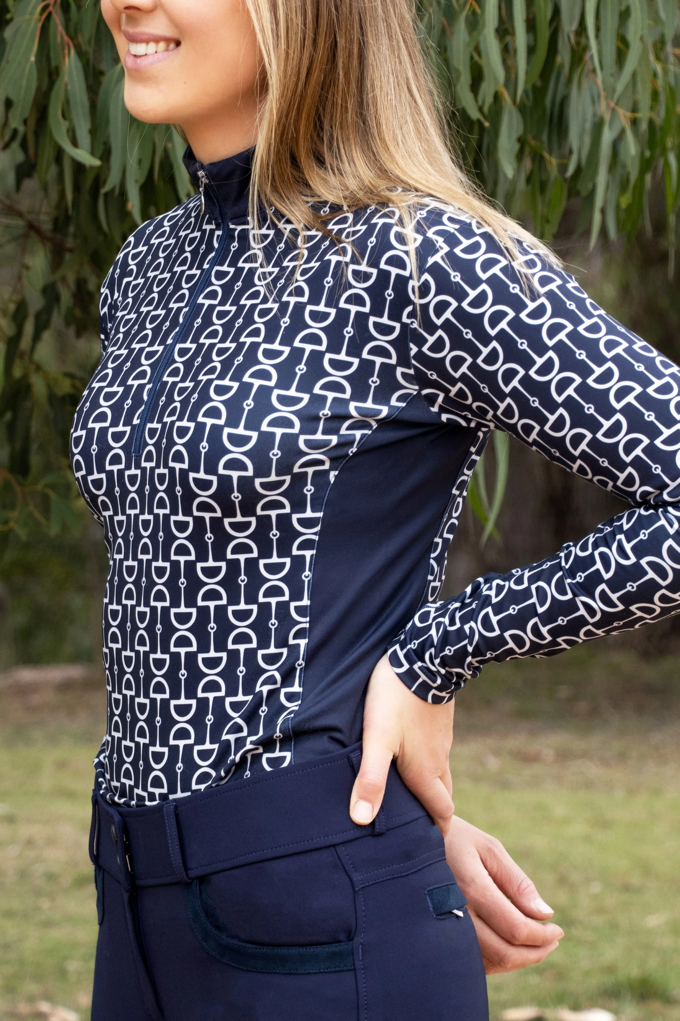 Harper Warm Bit Print Top - Navy/Clay