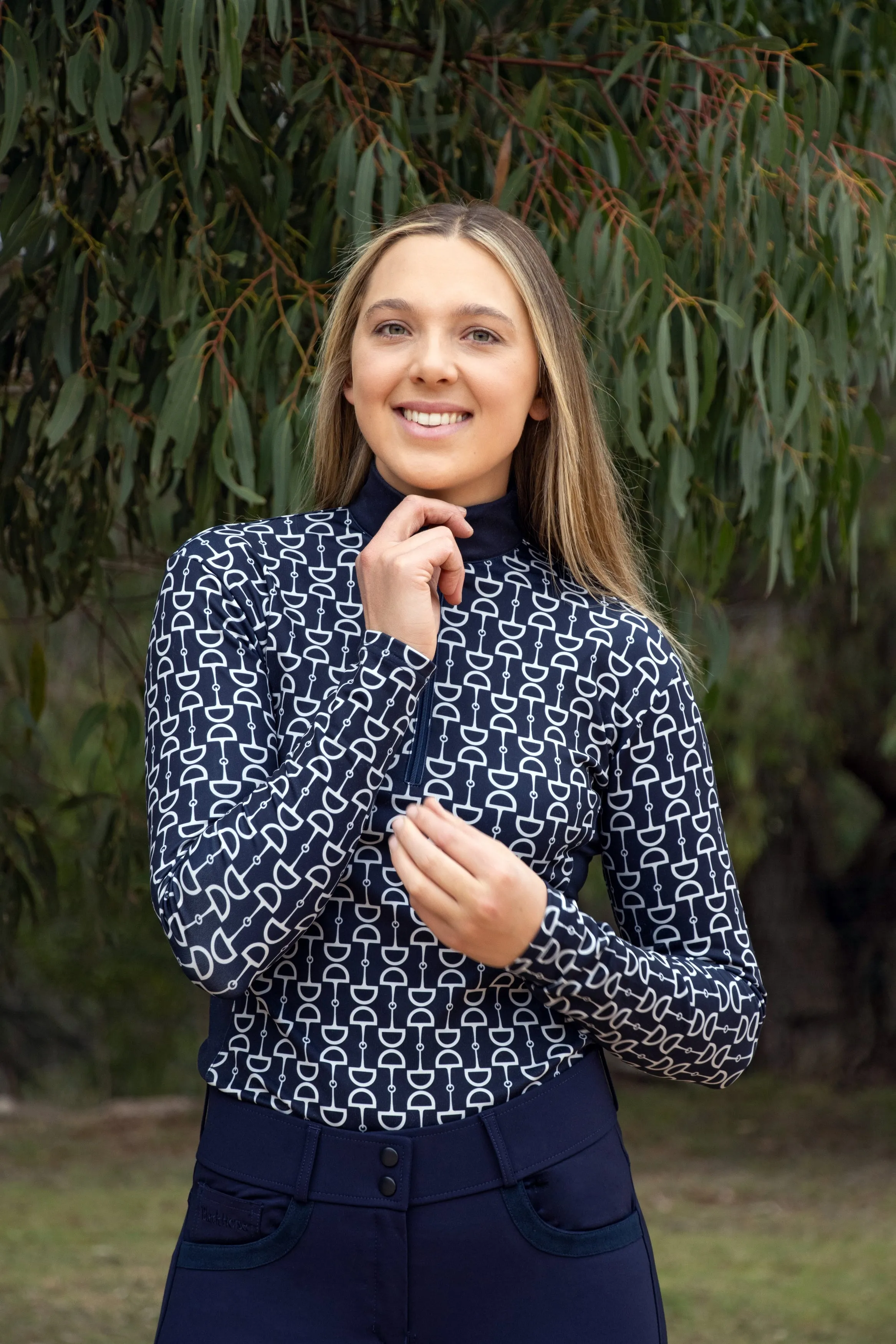 Harper Warm Bit Print Top - Navy/Clay