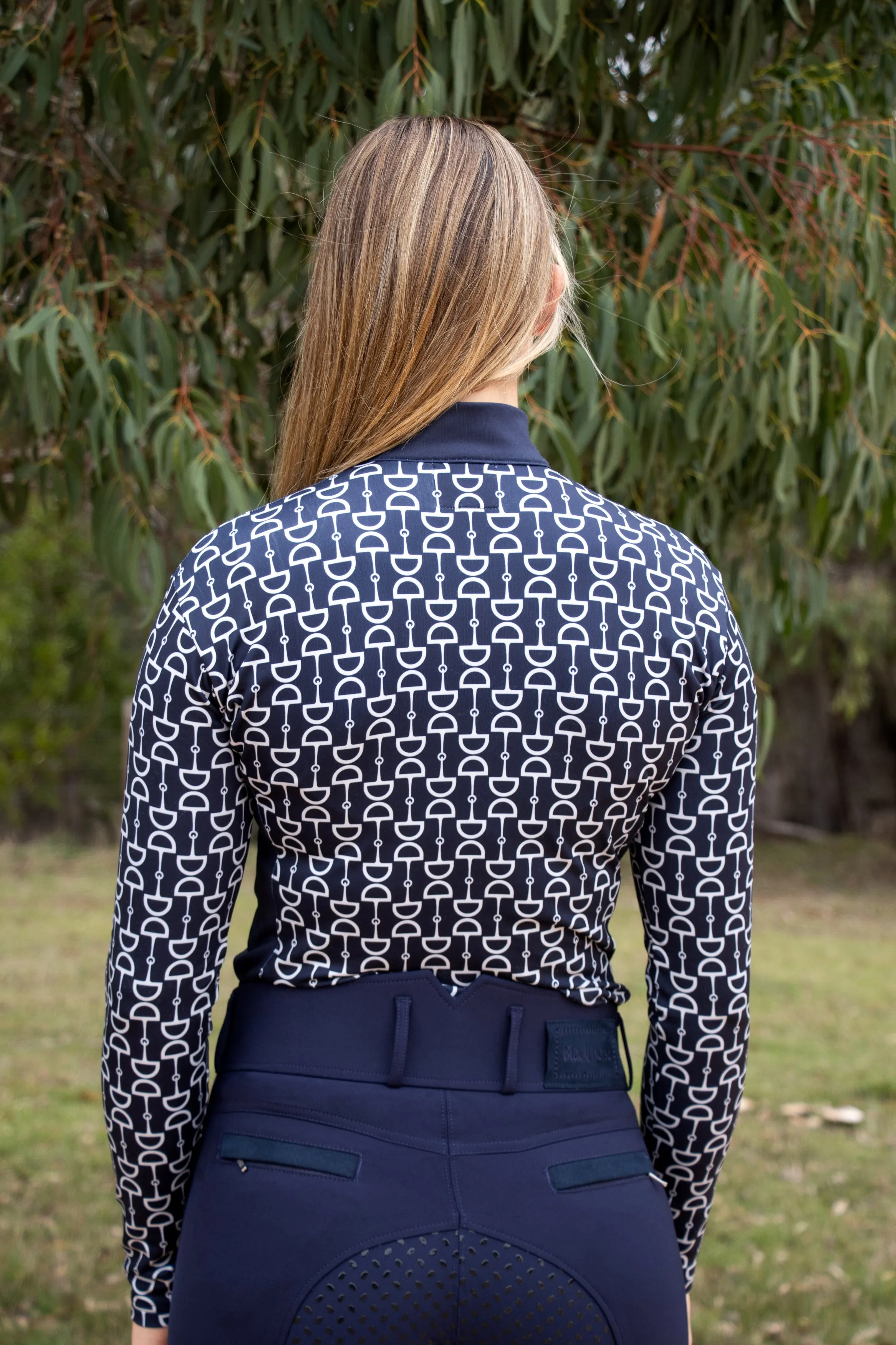 Harper Warm Bit Print Top - Navy/Clay