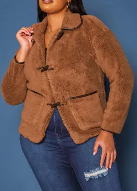 Hi Curvy Plus Size Faux Fur Toggle Duffle Coat With Pockets
