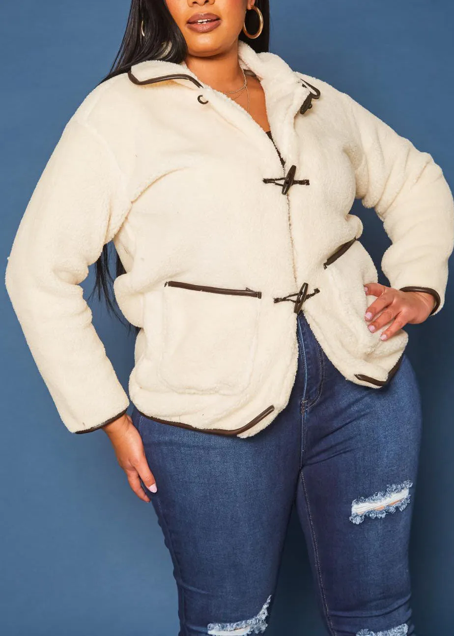 Hi Curvy Plus Size Faux Fur Toggle Duffle Coat With Pockets
