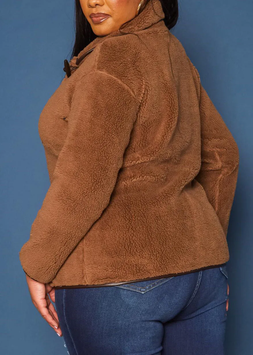 Hi Curvy Plus Size Faux Fur Toggle Duffle Coat With Pockets