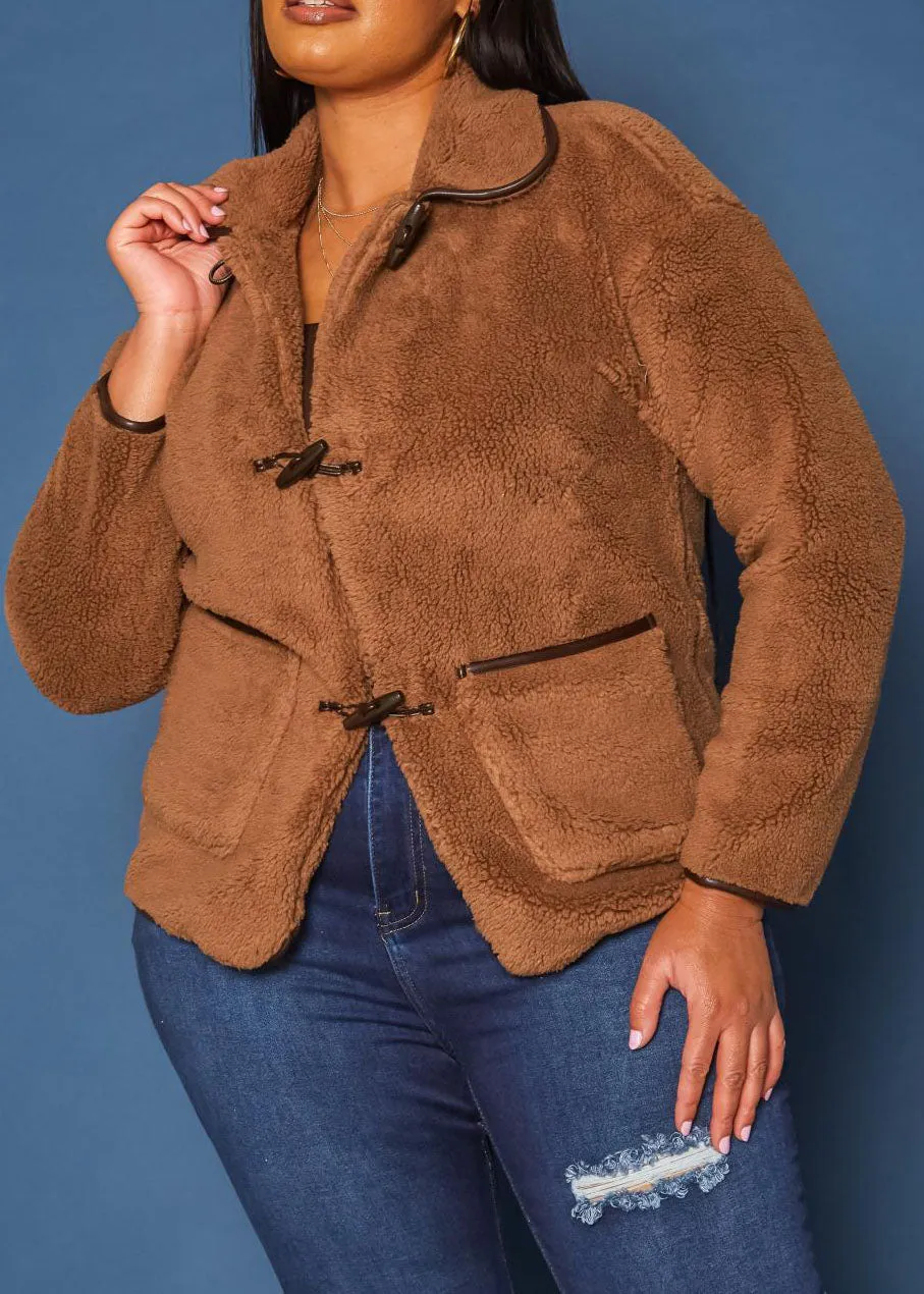 Hi Curvy Plus Size Faux Fur Toggle Duffle Coat With Pockets