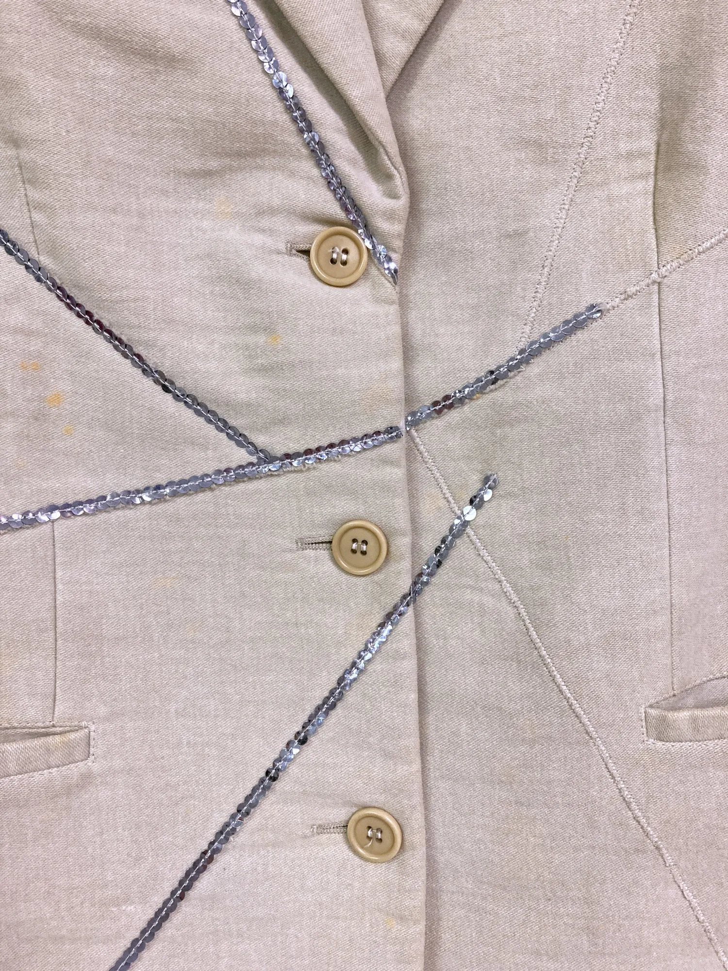 Jean Colonna beige moleskin blazer with embroidered sequins - size 38