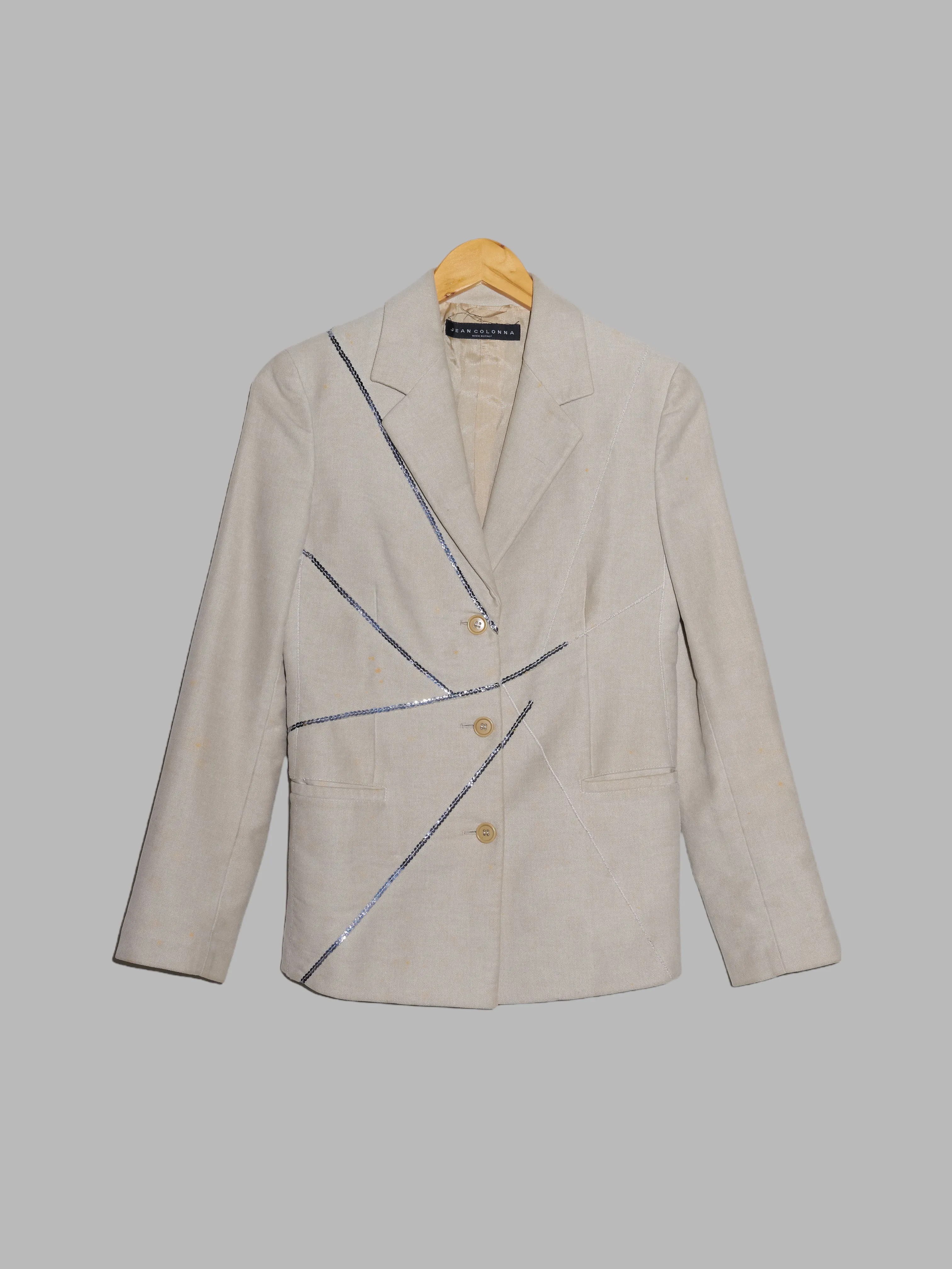 Jean Colonna beige moleskin blazer with embroidered sequins - size 38