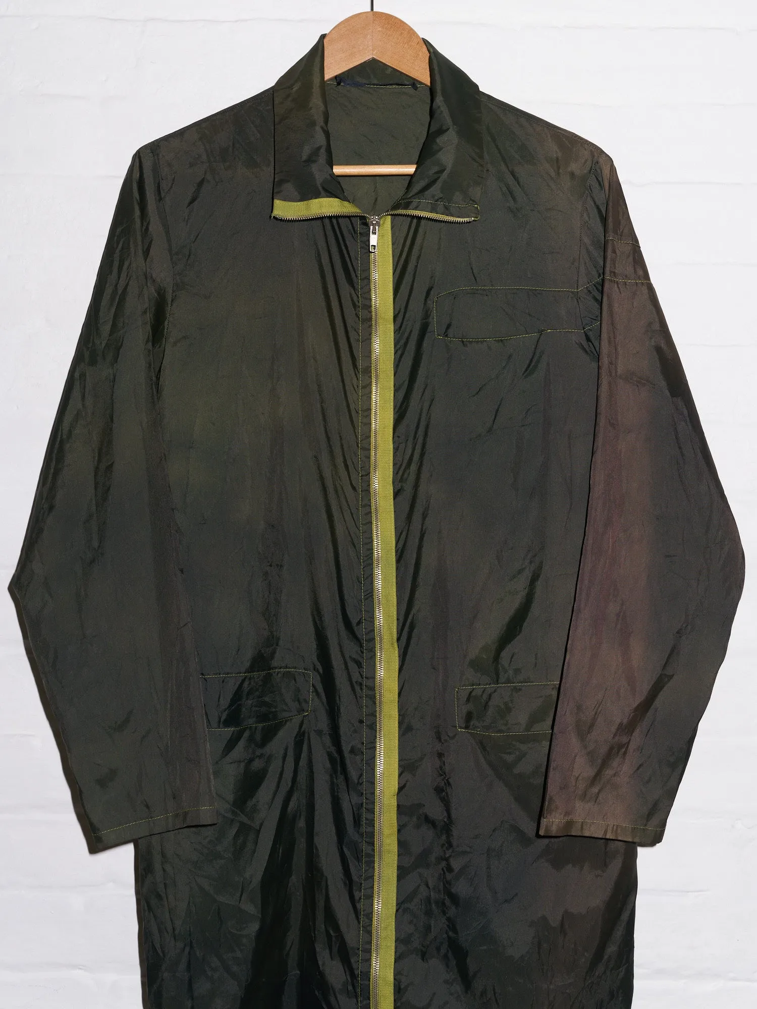 Jean Colonna dark green semi-sheer nylon high neck zip coat - 44 XS