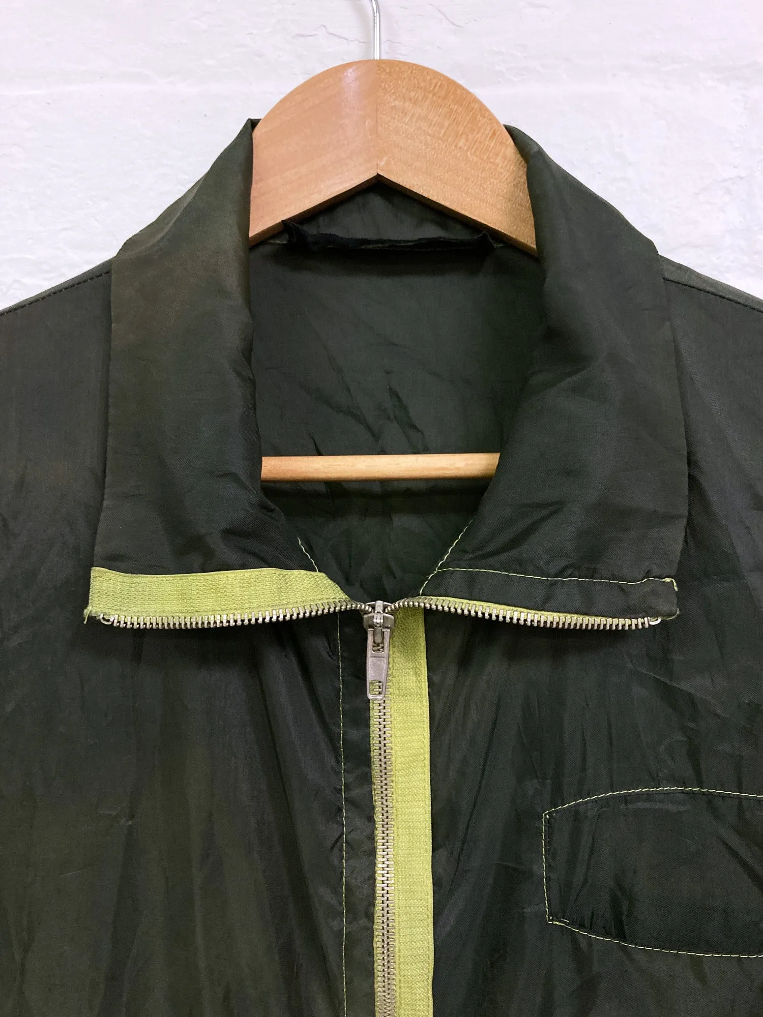Jean Colonna dark green semi-sheer nylon high neck zip coat - 44 XS