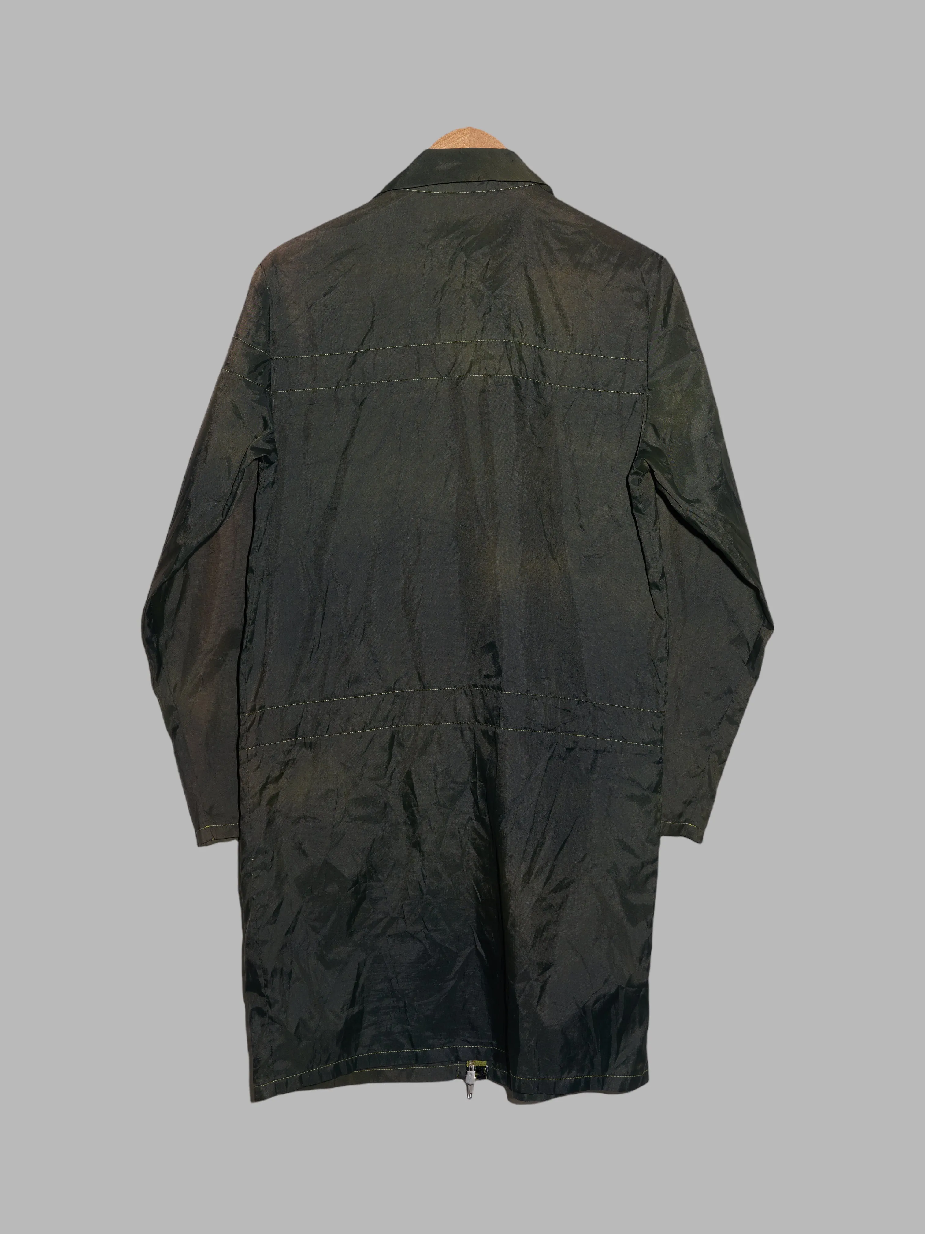 Jean Colonna dark green semi-sheer nylon high neck zip coat - 44 XS