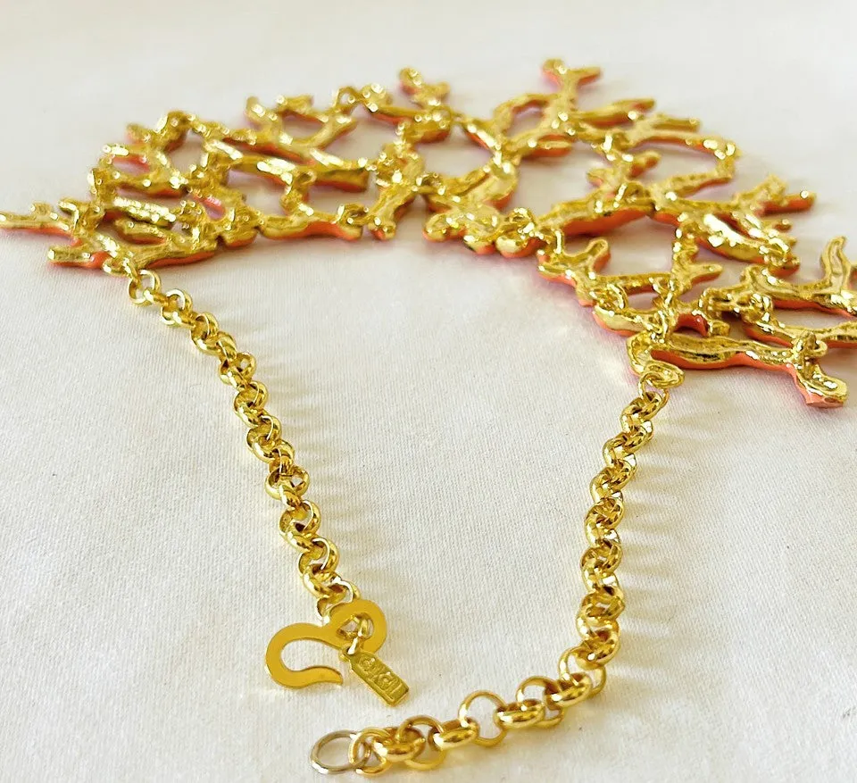 Large statement coral enamel coral branch necklace