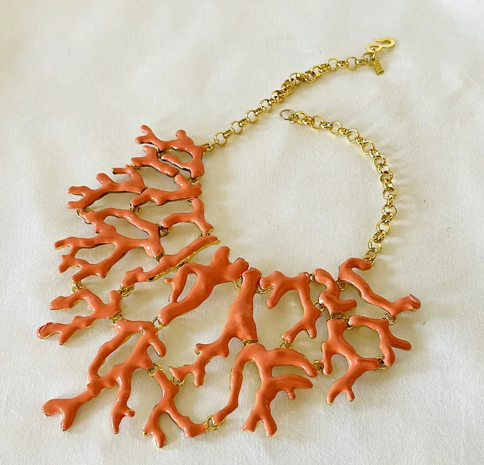 Large statement coral enamel coral branch necklace