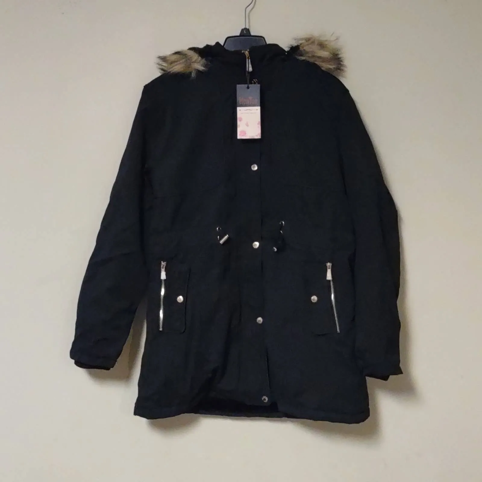 LeeHanton Three Quarter Length Military Style Parka Jacket Black XL