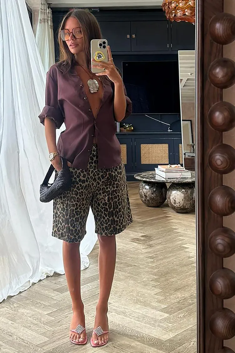 Leopard Lucia Scallop Pocket Long Shorts