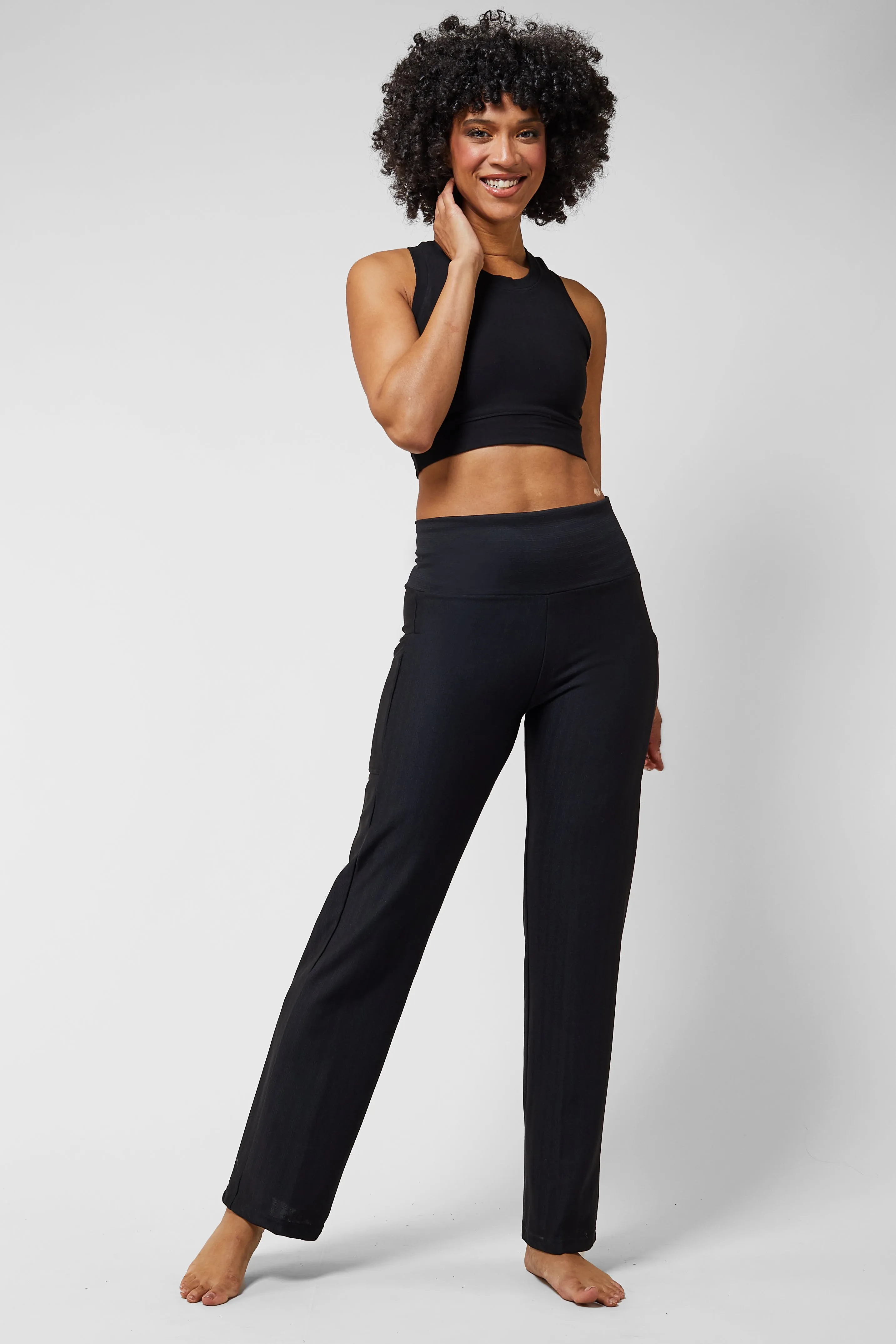 Lightweight Yoga Loose Side Pockets Pant Black