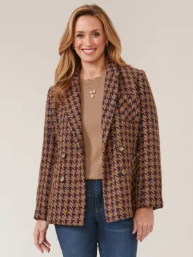 Long Sleeve Patch Pocket Houndstooth Double Breasted Blazer
