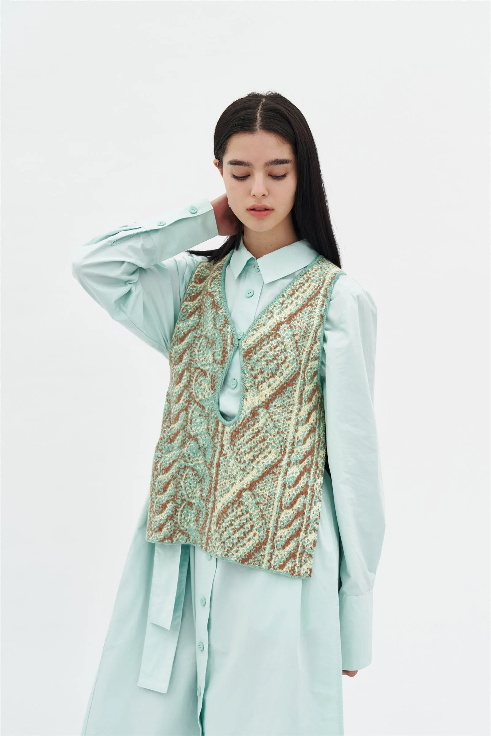 LOTOS OVERSIZED MIXED MEDIA SHIRT DRESS