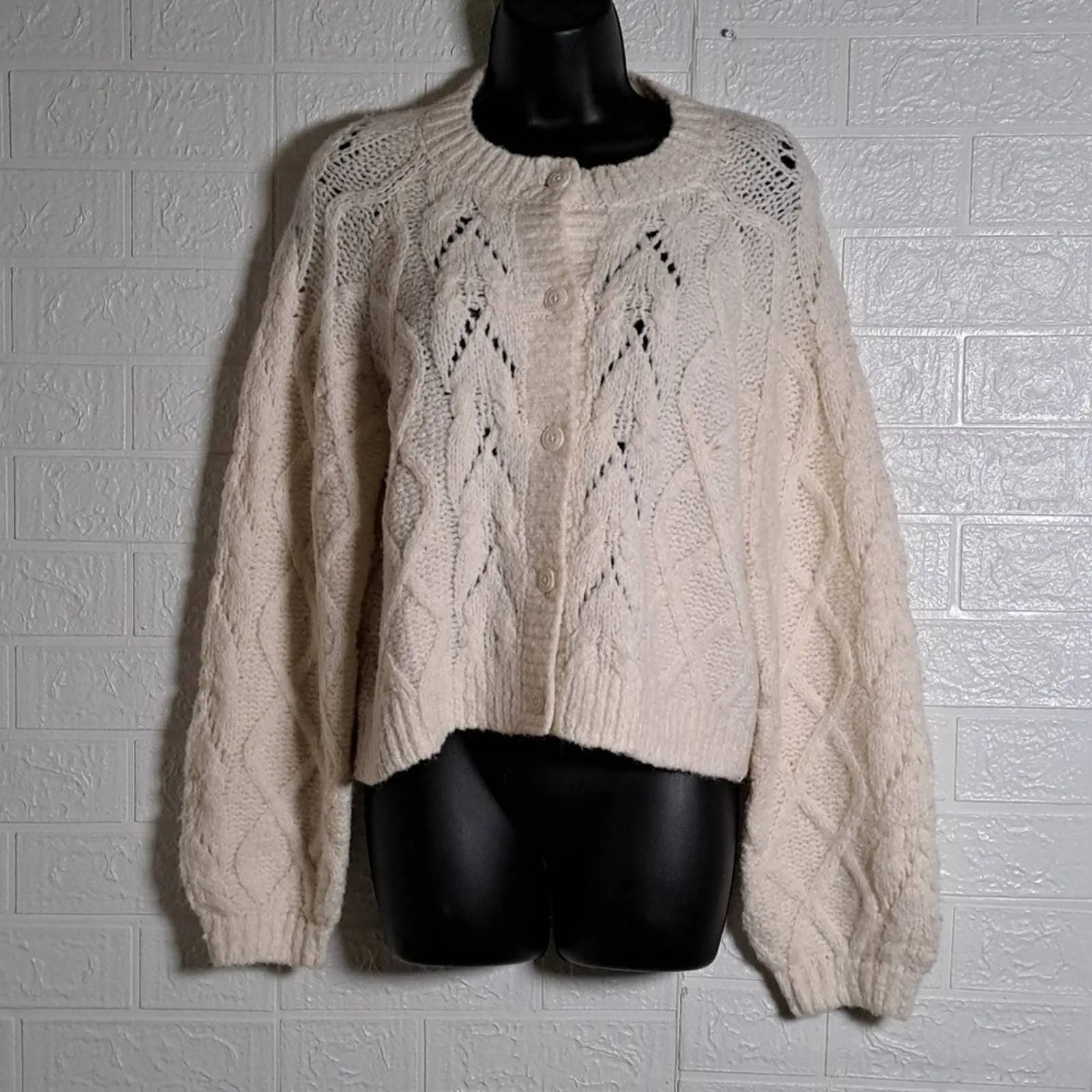 Lucky Brand Wool Blend Cable-Knit Cardigan Sweater XS