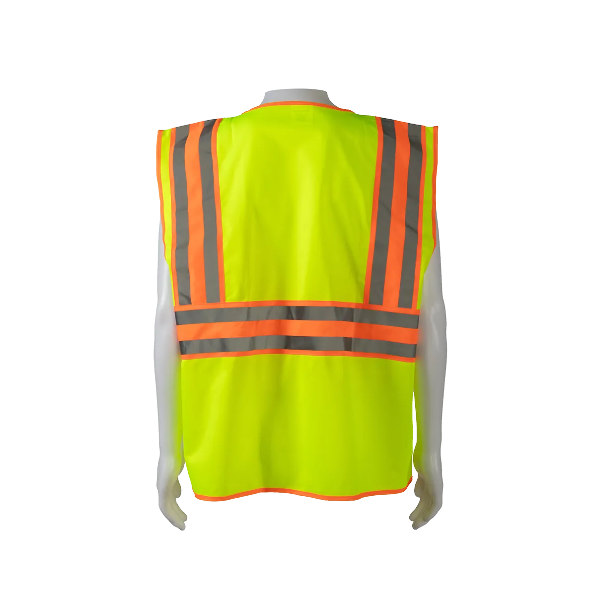 LV2-CB2 ANSI Class II Deluxe Two Tone DOT Safety Vest, Lime Solid Orange Contrast