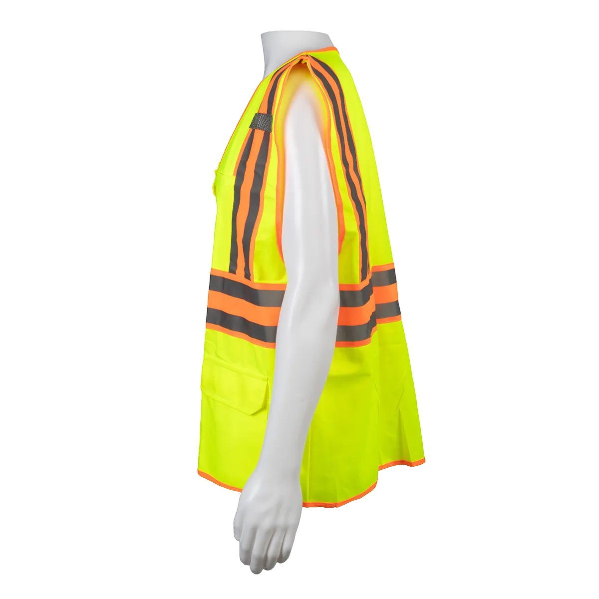 LV2-CB2 ANSI Class II Deluxe Two Tone DOT Safety Vest, Lime Solid Orange Contrast