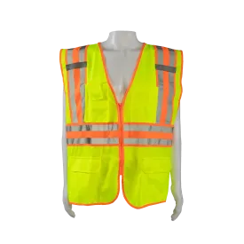 LV2-CB2 ANSI Class II Deluxe Two Tone DOT Safety Vest, Lime Solid Orange Contrast