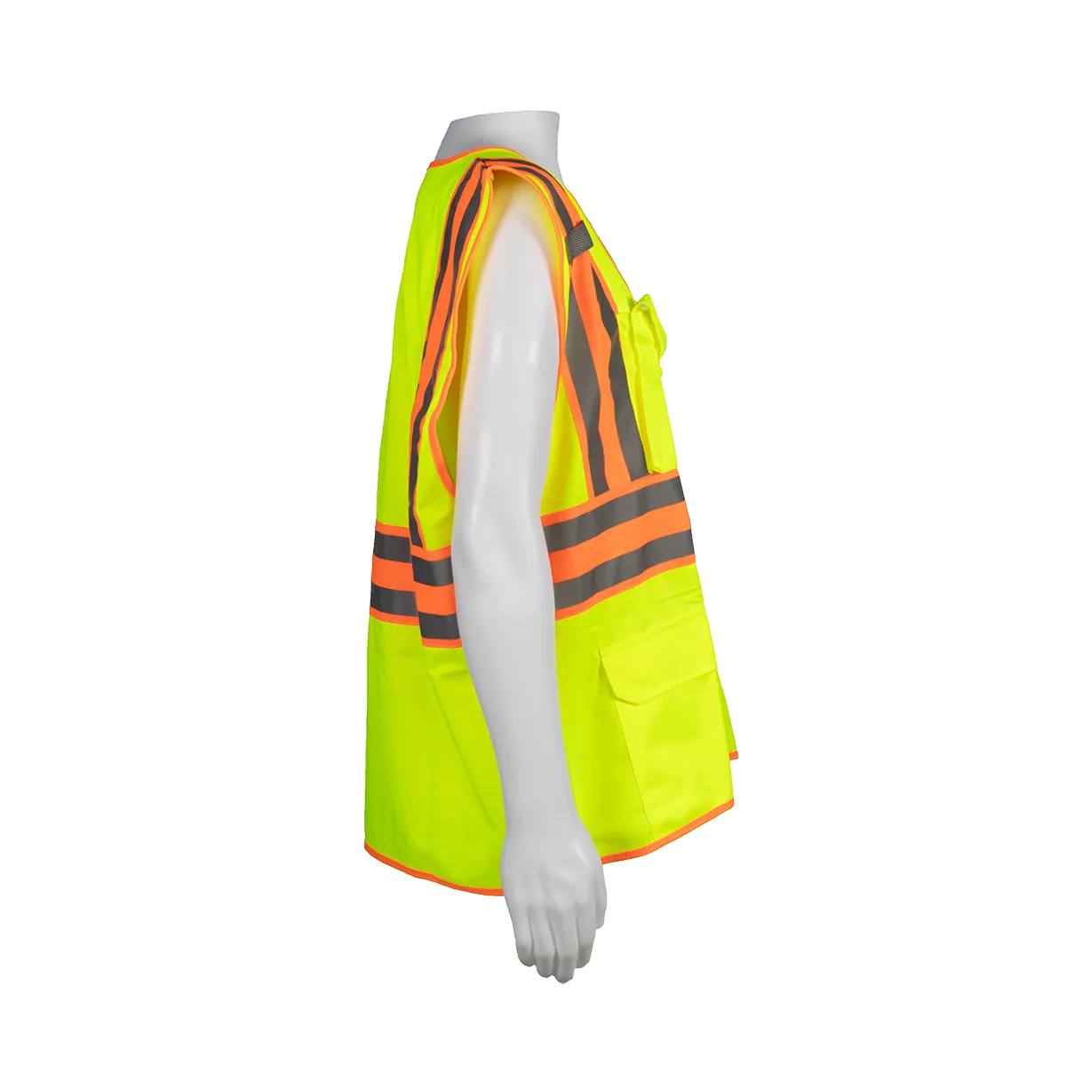 LV2-CB2 ANSI Class II Deluxe Two Tone DOT Safety Vest, Lime Solid Orange Contrast