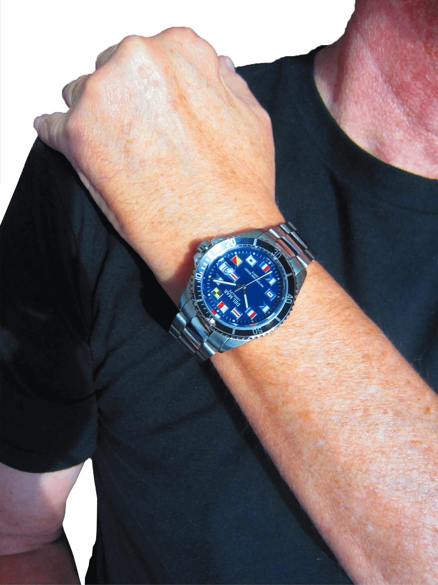 Men's Long Life Nautical Blue Face/Black Bezel SS Watch #50404