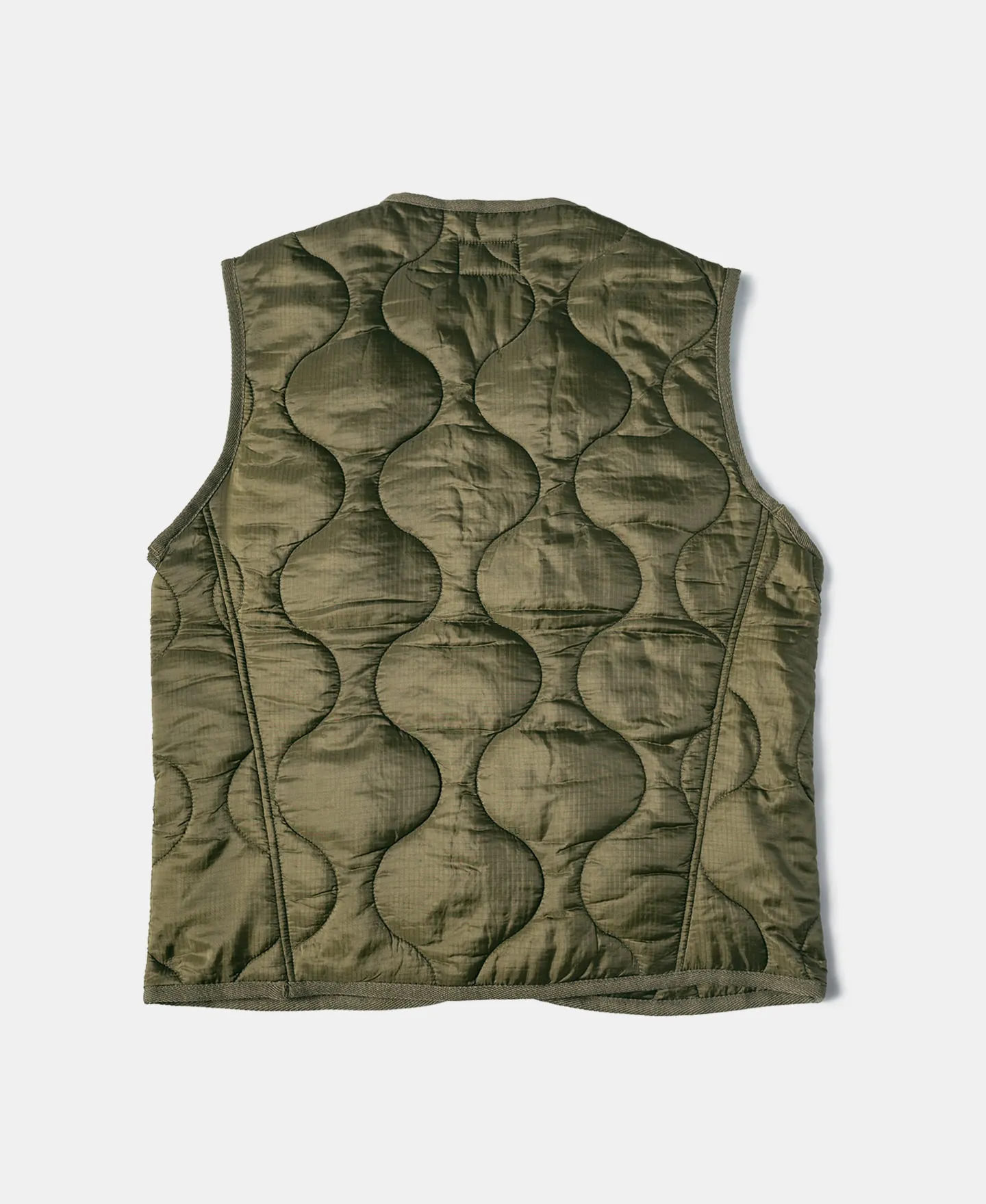 Military Style Quilted Padded Ripstop Nylon Vest - Olive