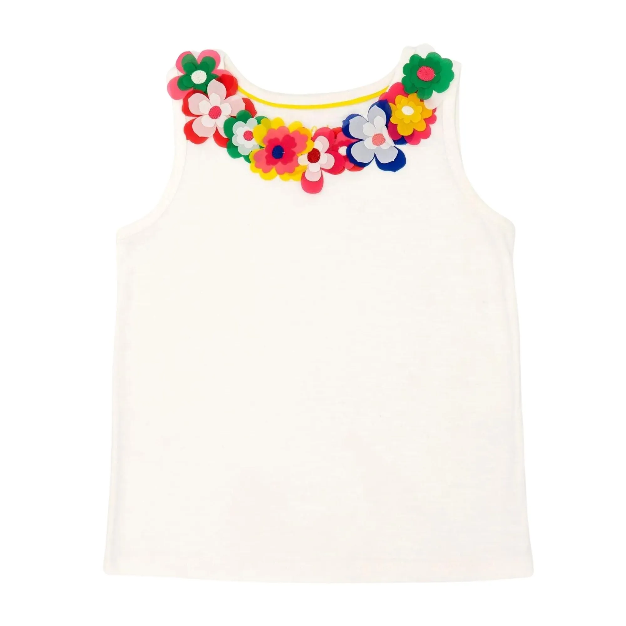 Mini Boden Girls White 3D Floral Cotton Vest Sleeveless Summer Tops