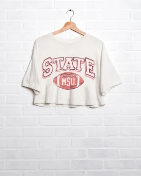 Mississippi State Bulldogs Wonka Football Off White Cropped Tee