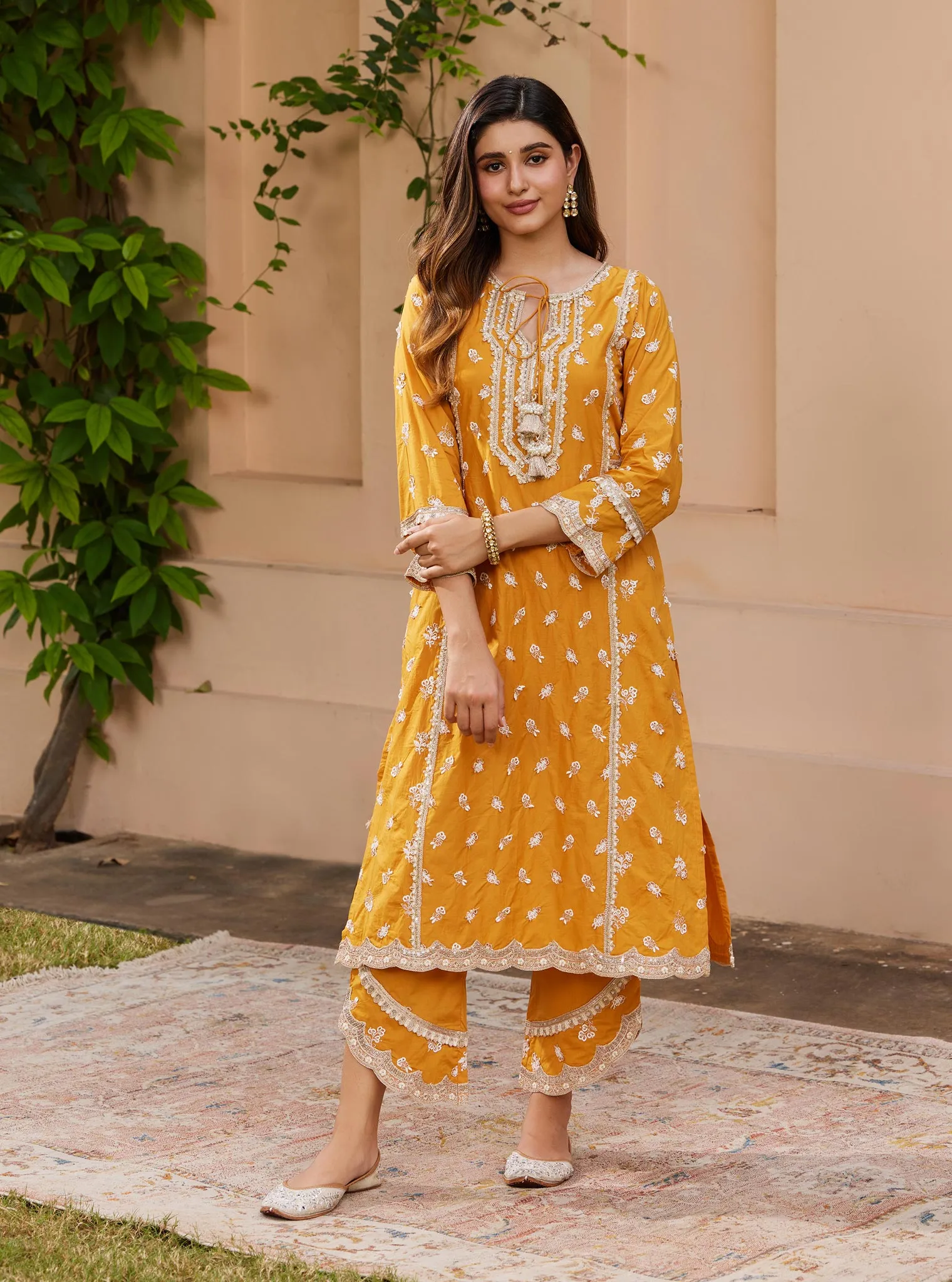 Mulmul Cotton Adah Orange Kurta with Mulmul Cotton Adah Orange Pant