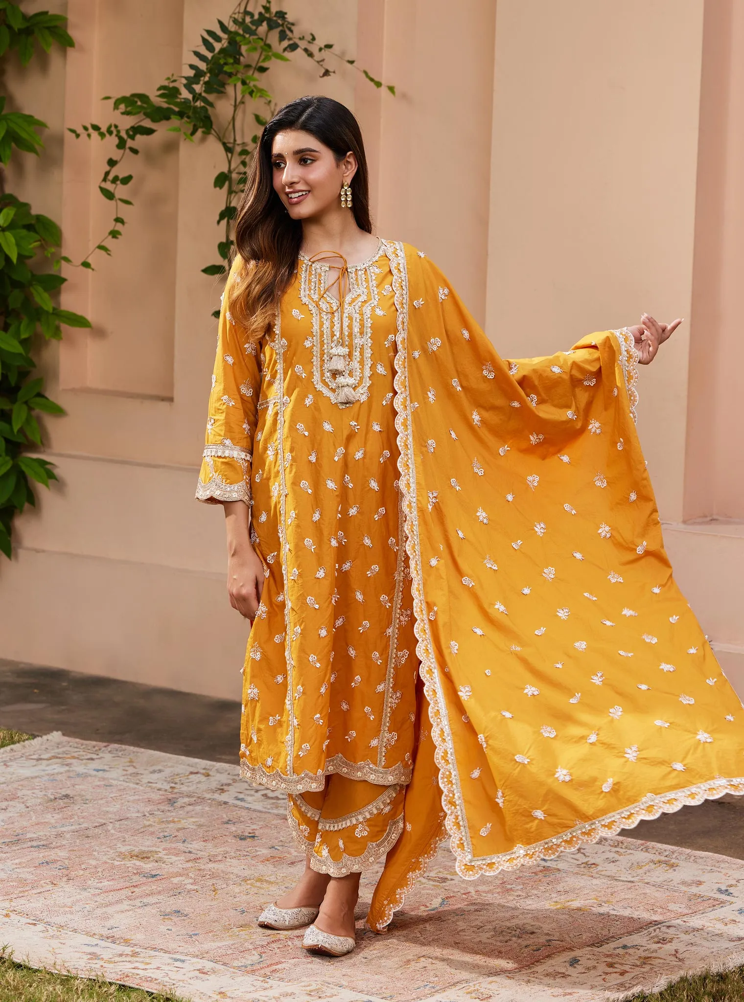 Mulmul Cotton Adah Orange Kurta with Mulmul Cotton Adah Orange Pant
