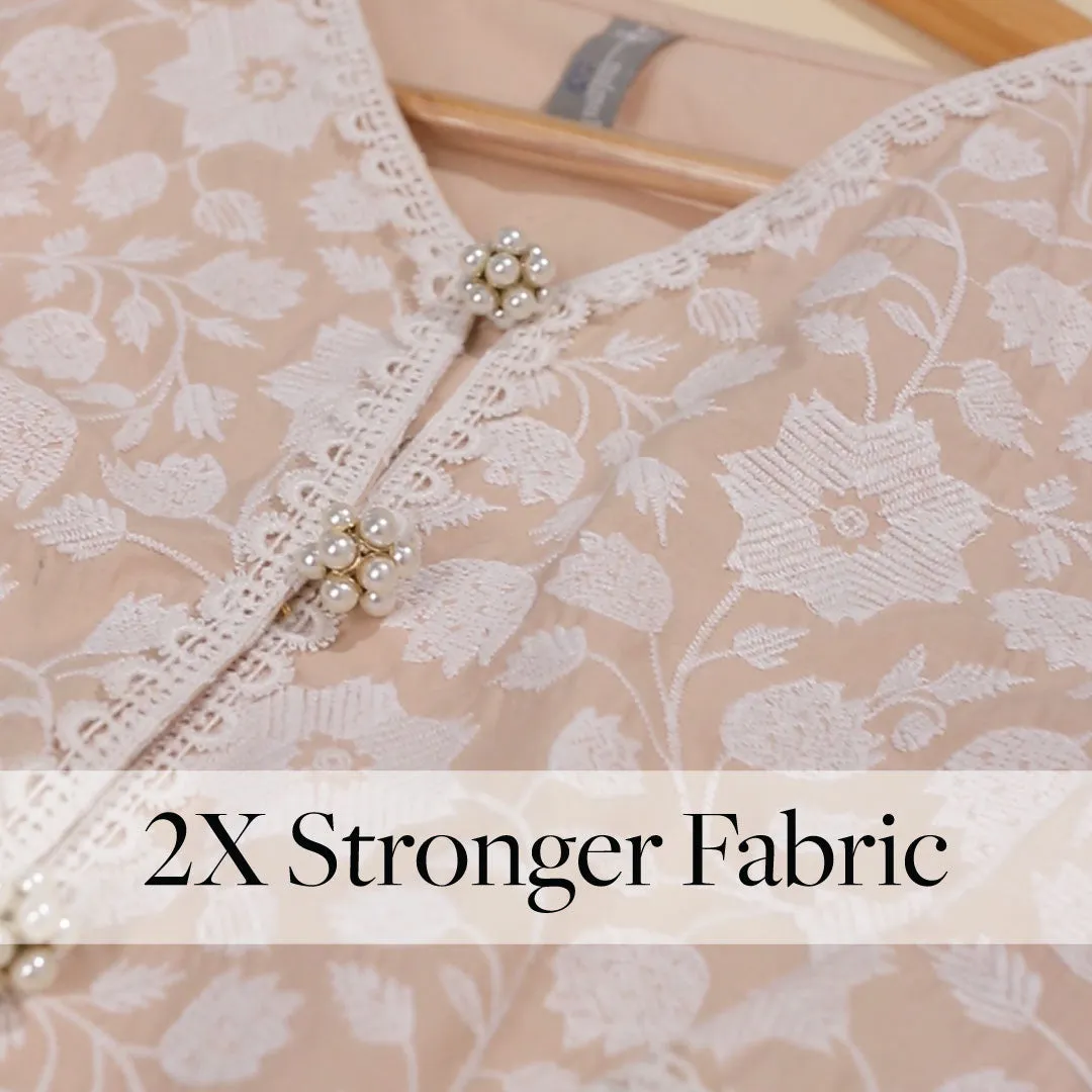 Mulmul Cotton Barog Beige Kurta With Rattan Lace White Palazzo