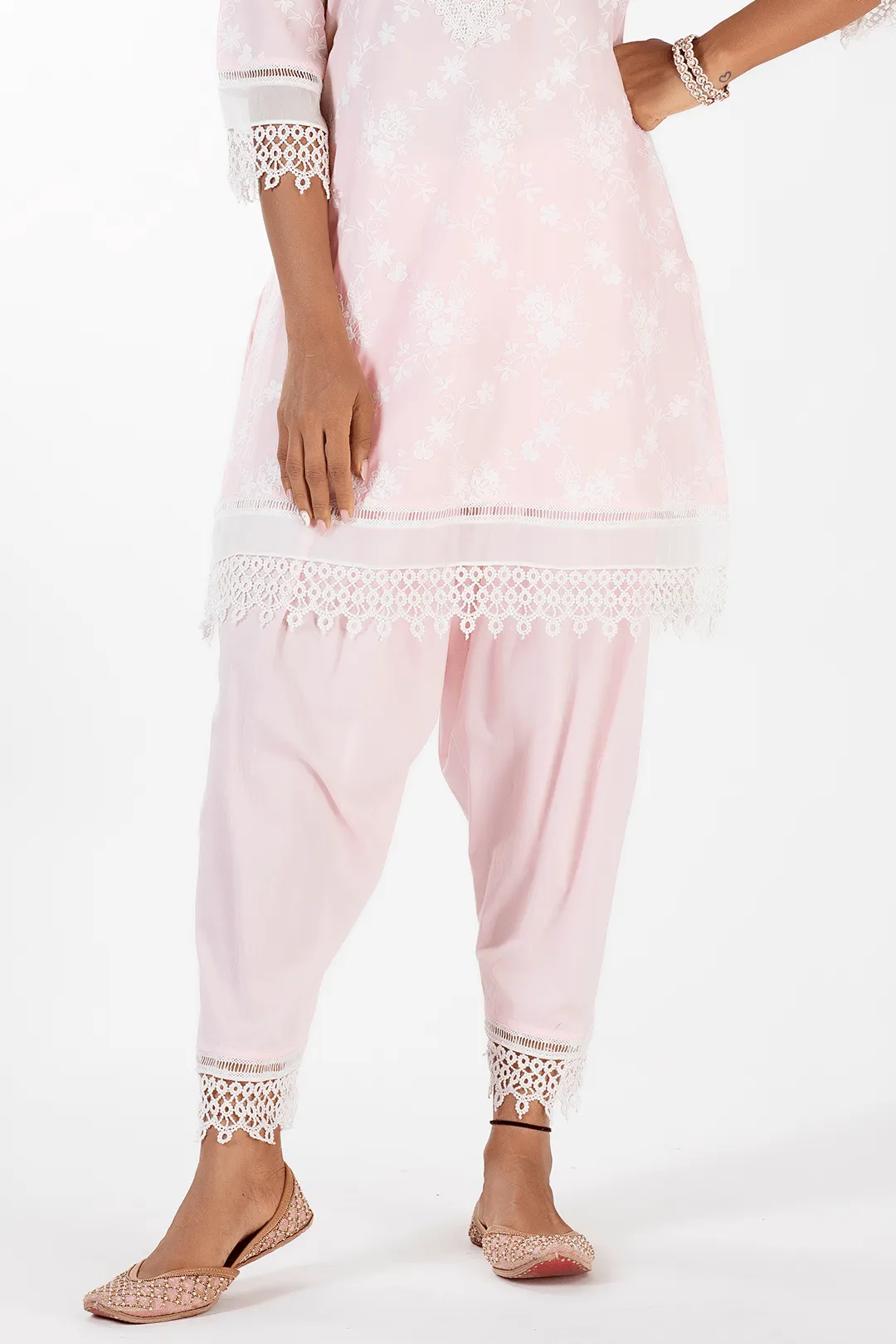 Mulmul Cotton Kai Pink Kurta With Kai Salwar Pink