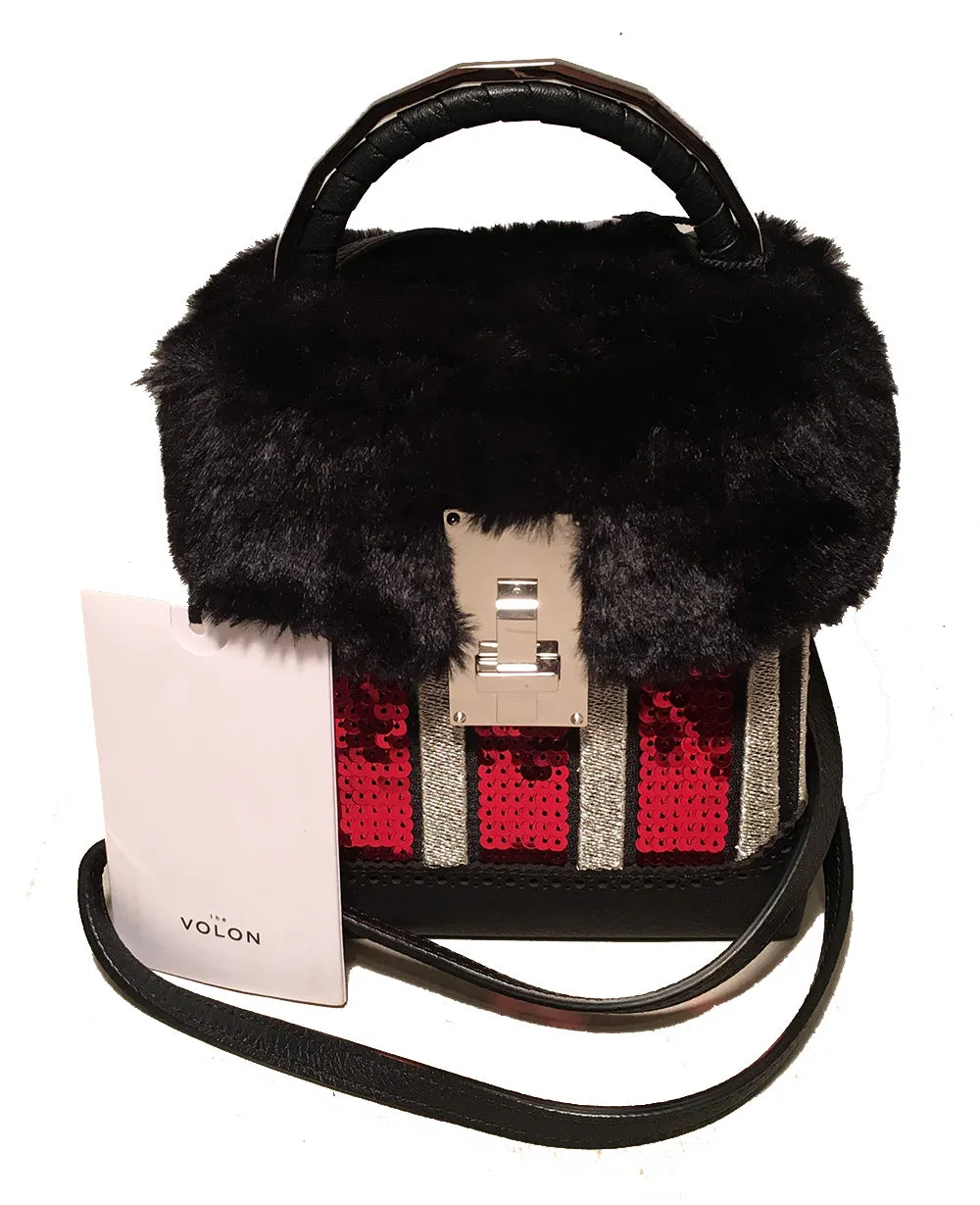 NWT The Volon Red Sequin & Black Fur Great Box Bag