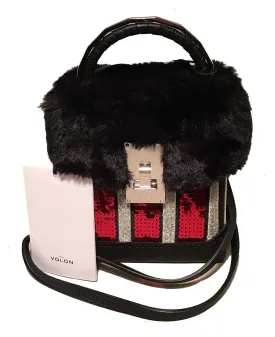 NWT The Volon Red Sequin & Black Fur Great Box Bag