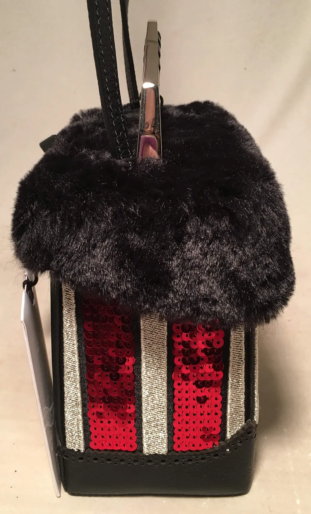 NWT The Volon Red Sequin & Black Fur Great Box Bag