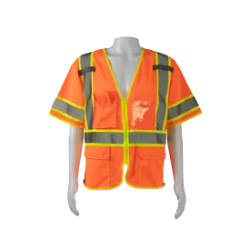 OVM3-CB1 ANSI 107-2020 Class 3 Orange Mesh Lime Contrast Two Tone DOT Surveyors Safety Vest, Deluxe