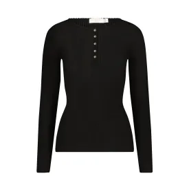 Polkadot Black Rib Fitted HENLEY LS w Black Velvet