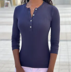 Ribbed Henley In Navy