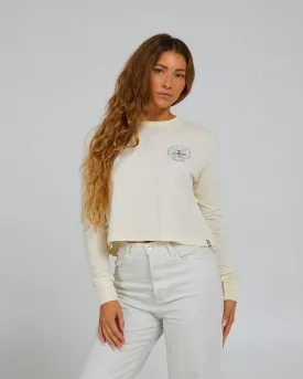 Scallop Off White L/S Crop