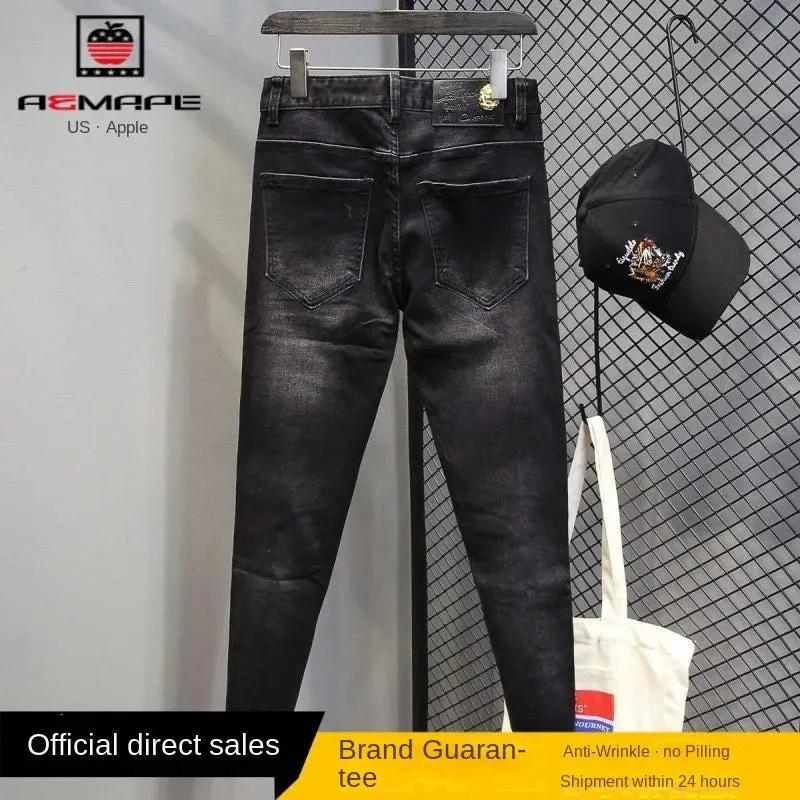 Stretch Men's High-end Rhinestone Jeans Stretch Slim Fit Casual Spring Autumn Denim Trousers Black Jeans for Men