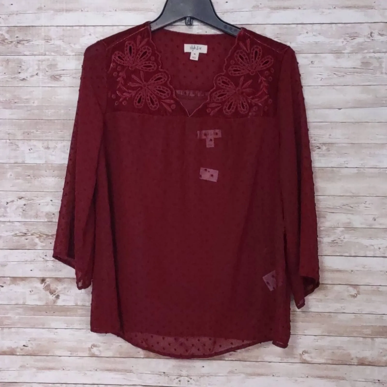 Style & Co Mixed Media Sheer Sleeve Blouse Top