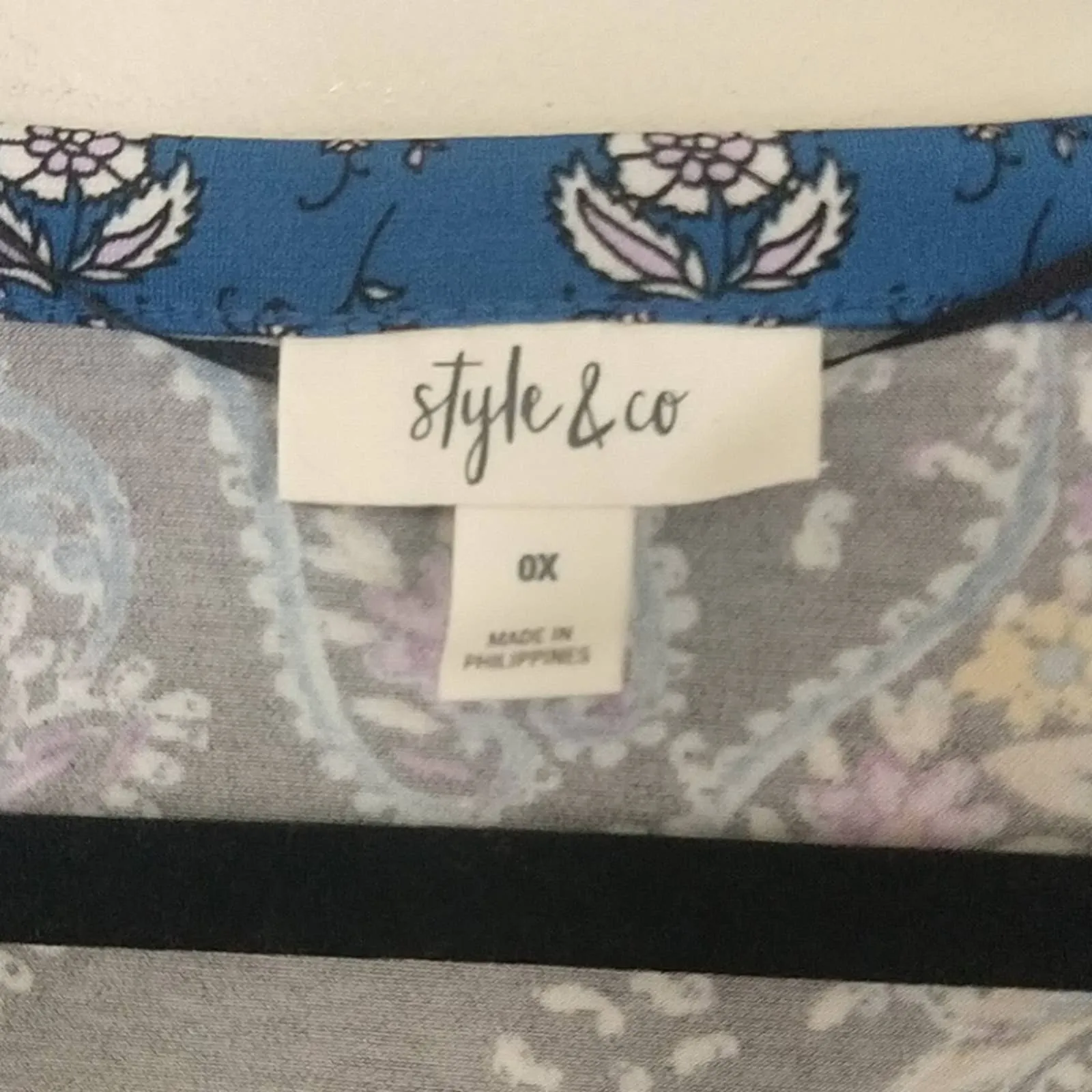 Style & Co Split Neck Peasant Top OX Paisley