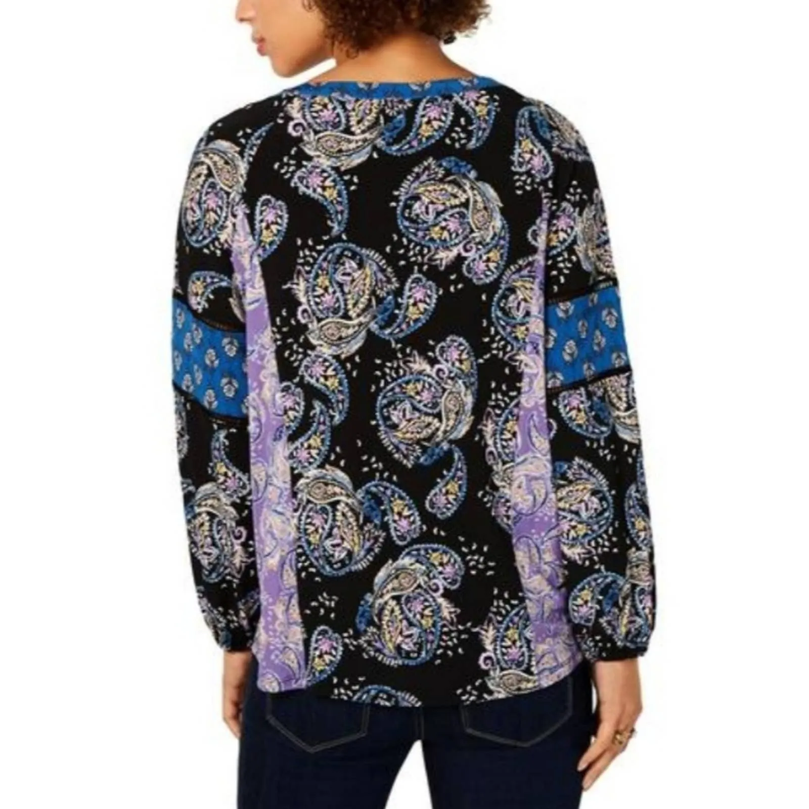 Style & Co Split Neck Peasant Top OX Paisley