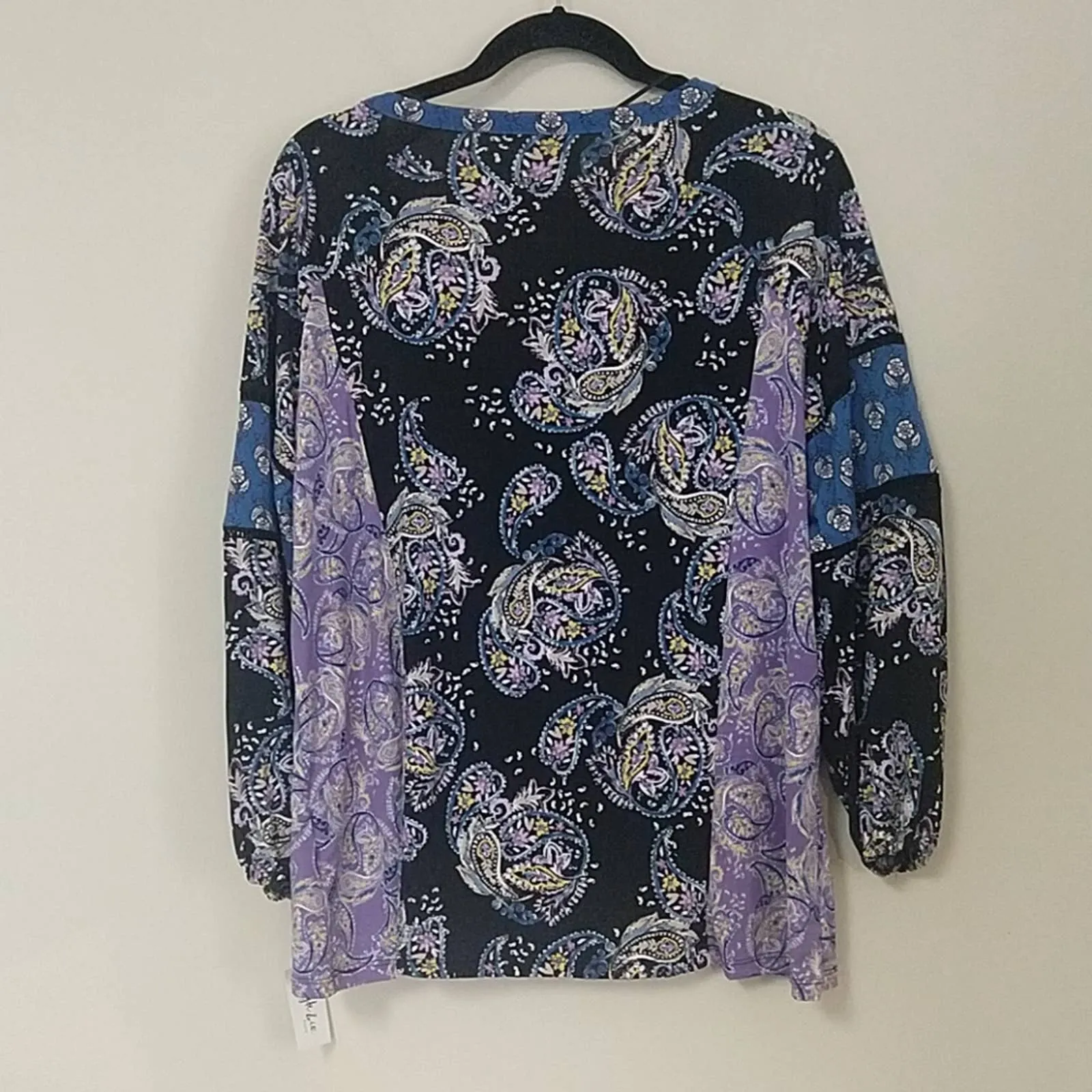 Style & Co Split Neck Peasant Top OX Paisley