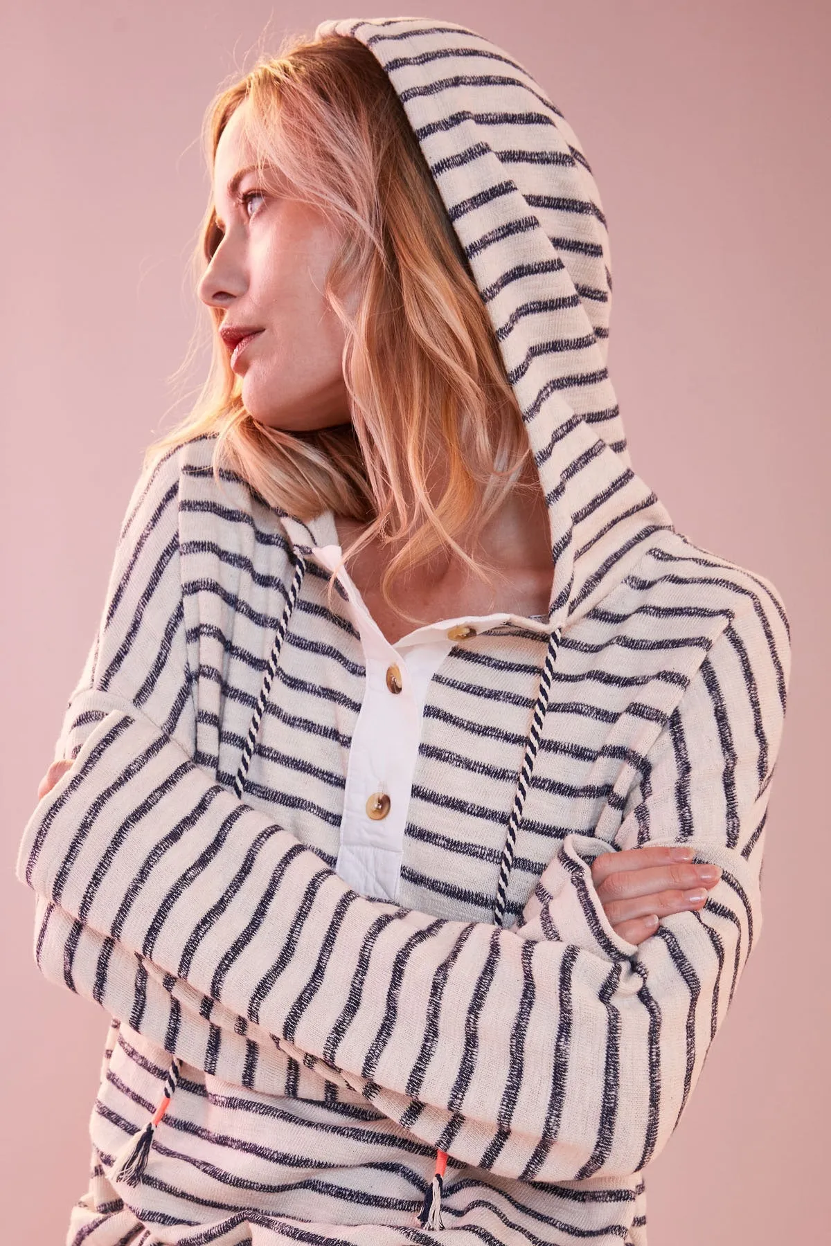 Sundry Henley Hoodie in Deep Navy