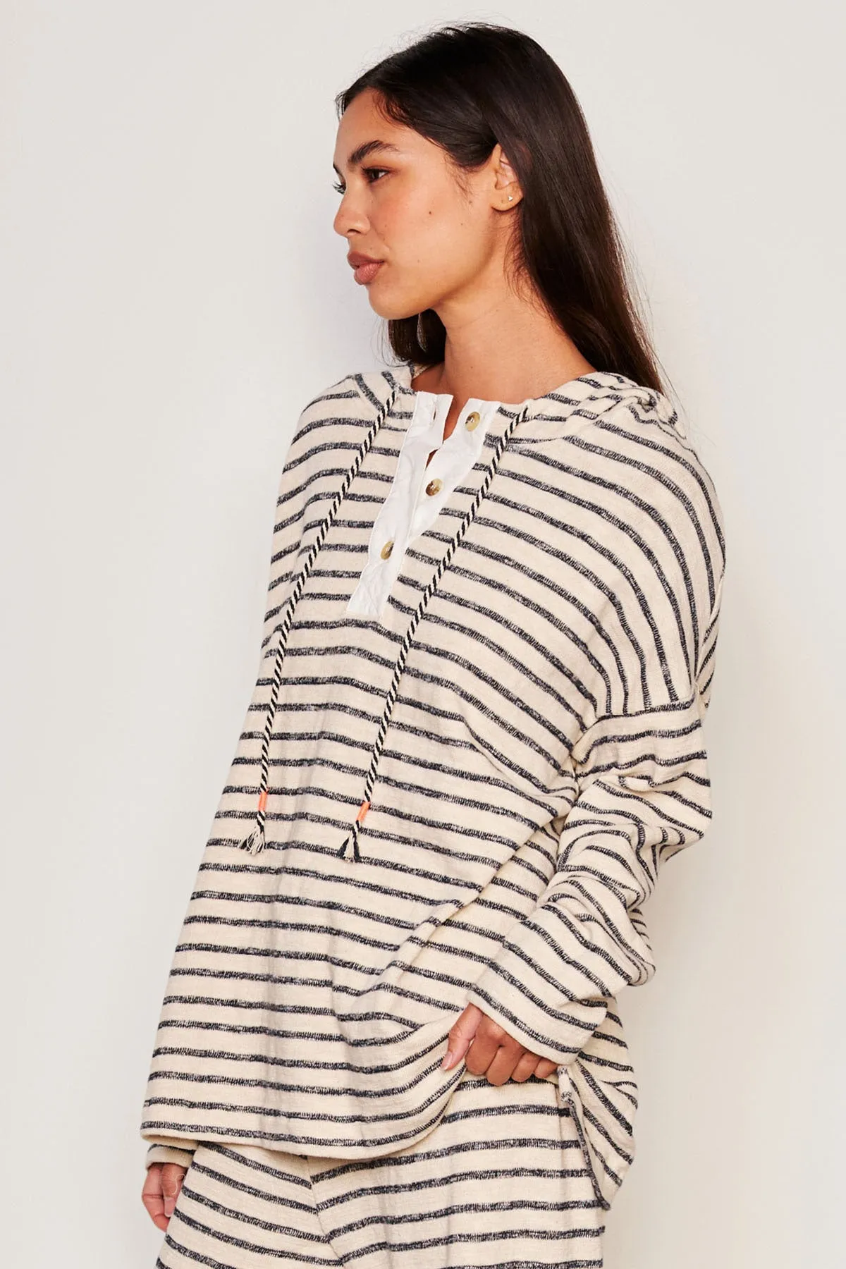 Sundry Henley Hoodie in Deep Navy