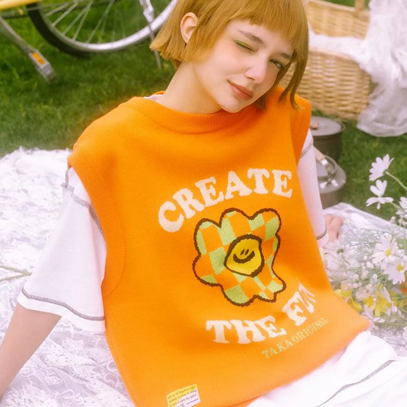 TAKA Original Fun Growing Daisy grandpa style check flower vest