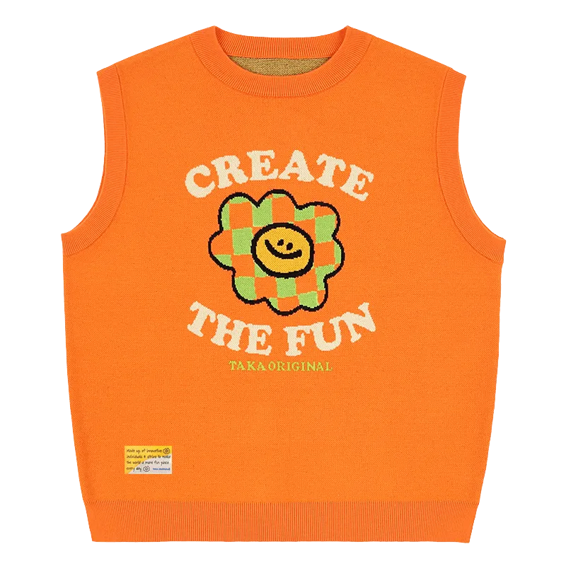 TAKA Original Fun Growing Daisy grandpa style check flower vest