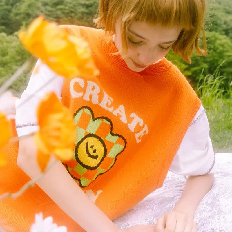 TAKA Original Fun Growing Daisy grandpa style check flower vest